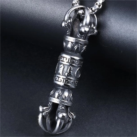 Vajra Pestle Necklace Pendant Stainless Steel Six Word Mantra Religious Amulet Retro Ethnic Style Jewelry For Men