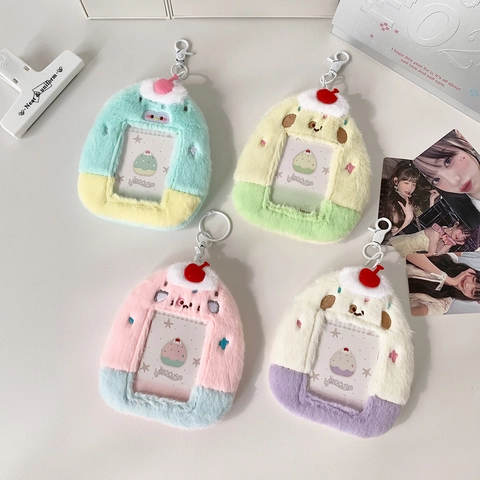 Süßer Plüsch Fotokartenhalter Cartoon Dessert Form Weicher Pelziger Kartenschutz Mit Schlüsselanhänger Haken Für Idolfotos Kawaii