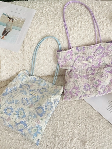 Damen Floral Spitze Tote Bag Stickerei Schultertasche Magnetverschluss Landhausstil Sommer Pendeln Elegante Handtasche