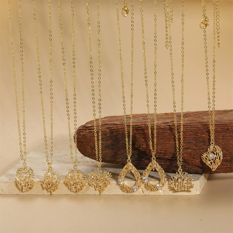 Französisch Retro 14K Vergoldet Kupfer Zweig Herz Anhänger Halskette Für Damen Elegant Hohl Zirkonia Eingelegt Schlüsselbein Kette Schmuck