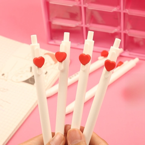 Penna Gel Bianca Con Clip A Forma Di Cuore Retrattile Plastica Inchiostro Nero Cancelleria Creativa Carina Per Studenti