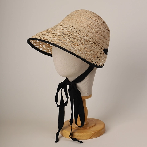 Women's Raffia Straw Hat Lolita Style Hollow Out Wide Brim Lace Up Summer Sun Protection Foldable Holiday Beach