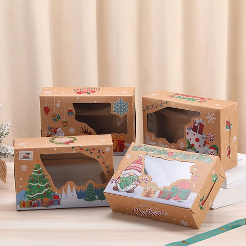Cajas De Regalo De Navidad Papel Kraft Embalaje Caramelos Ventana Clara Galletas Papá Noel Recuerdos De Fiesta