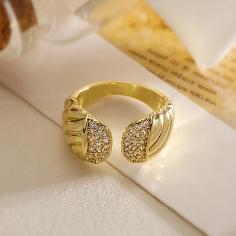 Geometric Open Ring Copper 18K Gold Plated Zircon Micro Pave Adjustable Minimalist Trendy Finger Jewelry For Women