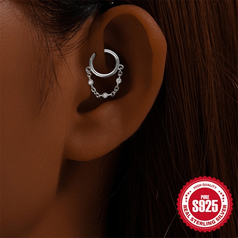 Orecchini A Cerchio In Argento Sterling 925 Con Nappa A Catena E Zirconia Gioielli Per Piercing Cartilagine
