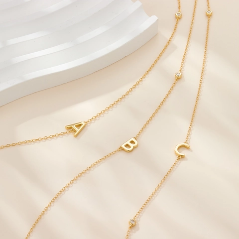 Collana con Ciondolo Iniziale in Argento Sterling 925 Oro per Donna Zirconia Lettera Alfabeto A-Z Catena Clavicicola Gioielli