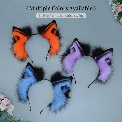 Diadema de Orejas de Bestia de Peluche Hecha a Mano Con Esqueleto Flexible Orejas de Gato Zorro de Piel Sintética Accesorios para el Cabello para Halloween Cosplay Fiesta Tocado Furry Japonés para Mujeres Niñas