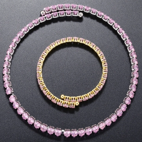Collana E Bracciale In Rame Placcato Oro 18K Con Zirconia A Cuore Per Donna Romantico Pendente A Cuore Rosa Bianco