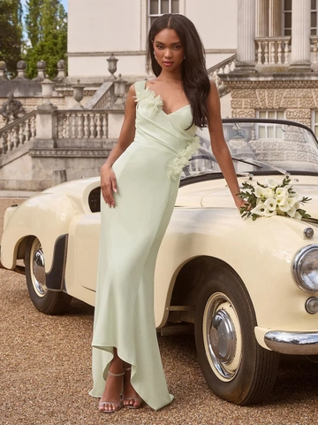 Elegant Evening Gown Sleeveless V-Neck High Waist Bodycon Maxi Dress With Floral Decoration For Formal Party Wedding