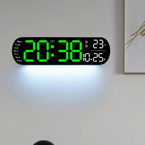 Reloj De Pared Digital LED Moderno Pantalla Grande Temperatura Fecha Semana Alarma Control Remoto Luz Ambiental Decorativo 5502