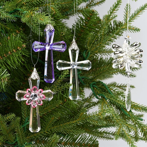 Addobbi Natalizi Appesi Acrilico Ferro Strass Cristallo Trasparente Croce Uovo Fiocco Di Neve Decorazione Festiva Casa Lusso