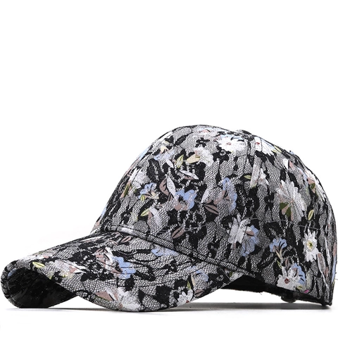 Casquette De Baseball Coton Dentelle Imprimé Floral Ajustable Protection Solaire Vintage Hip Hop Respirant