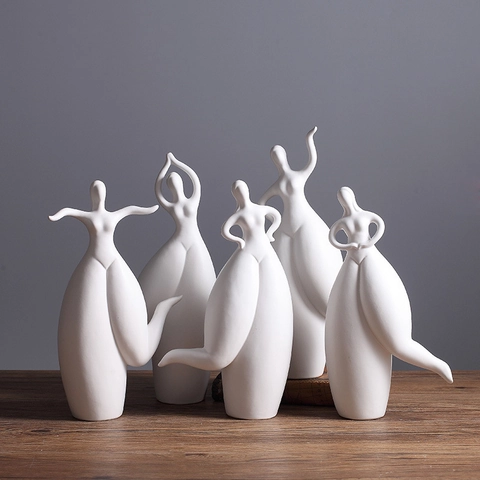 Figurine De Danseuse Abstraite En Céramique Blanc Mat Statue Nordique Moderne Minimaliste Décoration Maison Bureau Sculpture