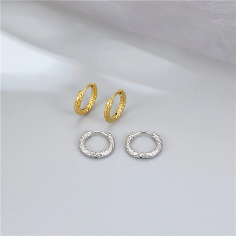 Orecchini A Cerchio In Acciaio Inossidabile Martellato Da Donna Mini Tondi Texture Vintage Huggie