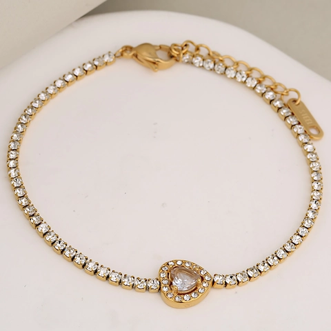Stainless Steel Tennis Bracelet For Women Sparkling Rhinestone Heart Round Square Water Drop Geometric Fashion Jewelry