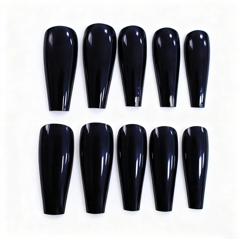 Glänzende Schwarze Künstliche Nägel Lange Sargform Ballerina Aufpressnägel ABS Maniküre Für Damen Modische DIY Fingernägel