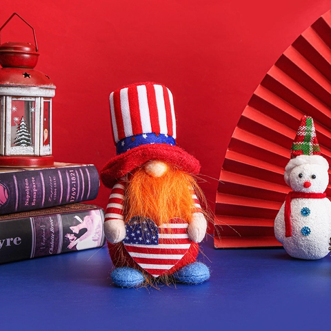 Independence Day Gnome Plush Decorations Red White Blue Patriotic American Flag Theme Star Stripe Fabric Dwarf Table Ornaments