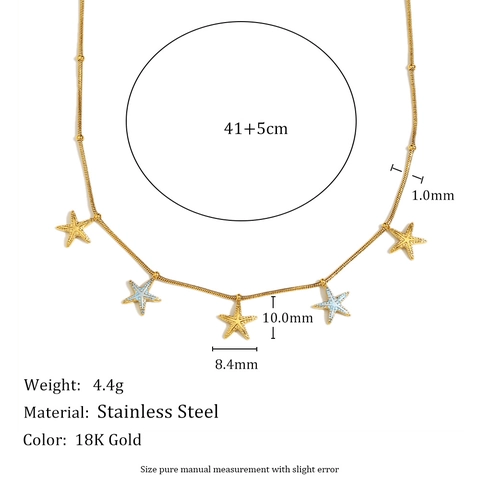 Stainless Steel Starfish Pendant Necklace 18K Gold Plated Colorful Enamel Sea Animal Beaded Snake Chain Jewelry For Women