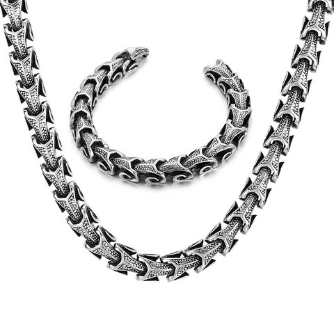 Retro Drachenschuppen Halskette Und Armband Schmuck Edelstahl Punk Rock Maskulin Vintage Für Herren