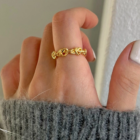 925 Sterling Silber Ring Herz Gliederkette Verstellbar Offen Minimalistischer Schmuck Für Damen Romantischer Stil