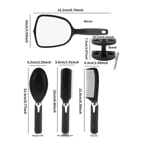 Professional Hair Brushes Mirror Stand Styling Detangling Massage Combs Matte Black Hair Care Tools Women Men