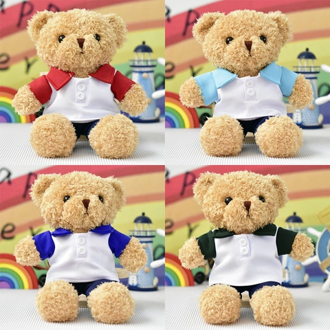 Teddy Bear Plush Toy Soft Textured Plush Stuffed Animal Wearing Polo Shirt Shorts Preppy Style Souvenir Gift For Kids