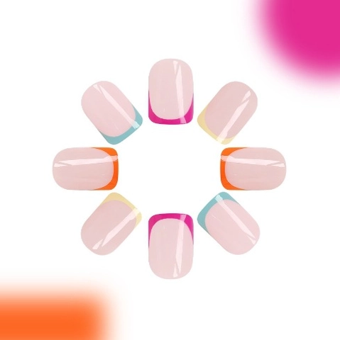Unghie Finte French Corte Quadrate Punte Macaron Colorate Stile Dopamina Artificiali Per Donna