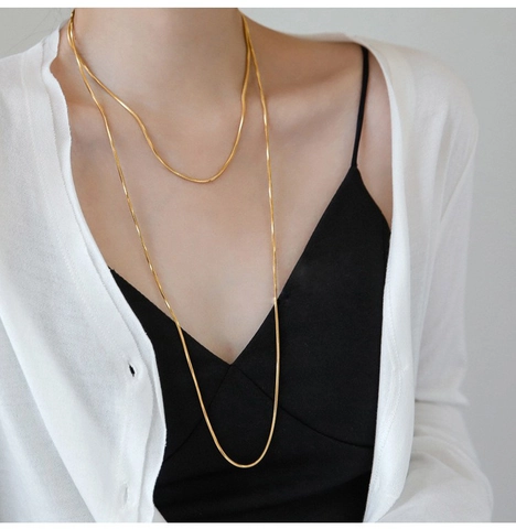 Minimalist Stainless Steel Long Thin Snake Chain Necklace Layered Style Elegant Jewelry For Women