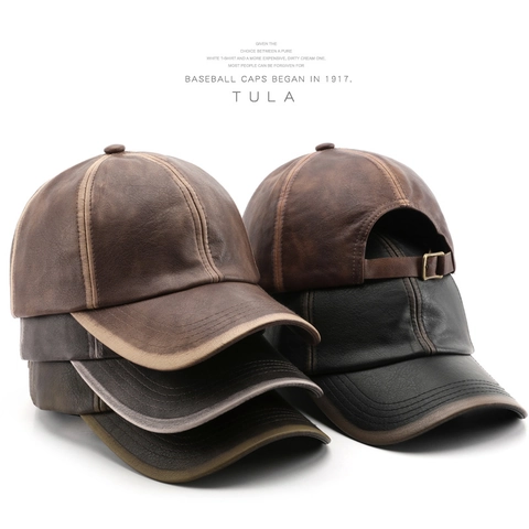 Casquette De Baseball En Cuir Rétro Délavée Chapeau Protection Solaire Extérieur Hommes Femmes Boucle Métal Réglable