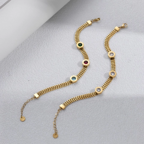 Titaniumstaal Strass Armband Verguld Romeinse Cijfers Armband Multicolor Kristallen Elegant Dames Sieraden Cadeau