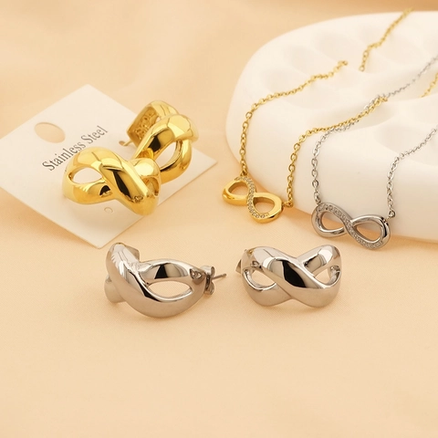 Collar Pendientes Anillo Símbolo Infinito Acero Inoxidable Chapado En Oro 18K Estrás Mujeres Moda Diseño Simple