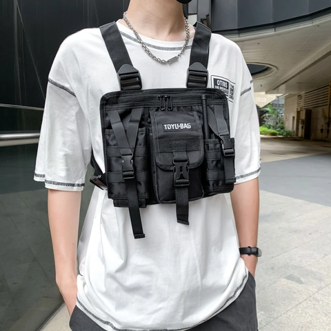 Borsa Da Petto Tattica Uomo Donna Streetwear Multi Tasche Stile Gilet Nylon Regolabile Spalla Tracolla Esterno Utilità