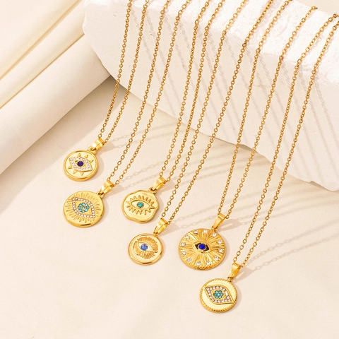 Stainless Steel Evil Eye Pendant Necklace With Blue Zircon And Clear Rhinestone Bohemian Jewelry For Women