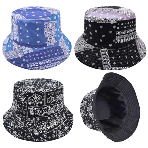 Cappello Da Pescatore Con Stampa Paisley Cotone Motivo Bandana Protezione Solare Streetwear Unisex Pieghevole Estate