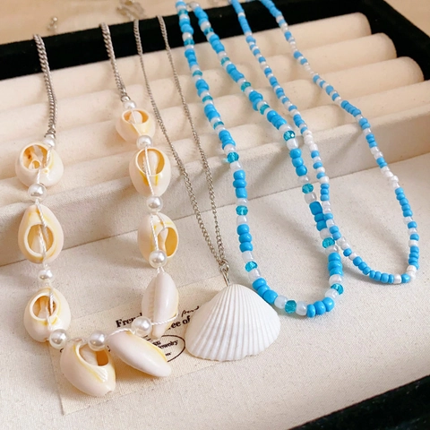 Collares Bohemios De Capas Con Concha Natural Cuentas Y Perlas Artificiales De Imitación Joyería De Playa Verano Para Mujer