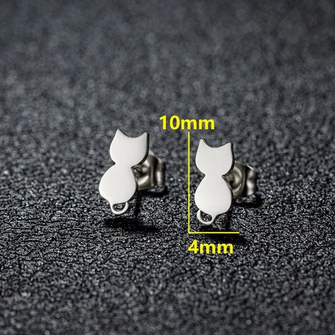 Minimalist Stainless Steel Cat Silhouette Stud Earrings Cute Kitten Animal Ear Jewelry For Women Teens Daily Wear Gift