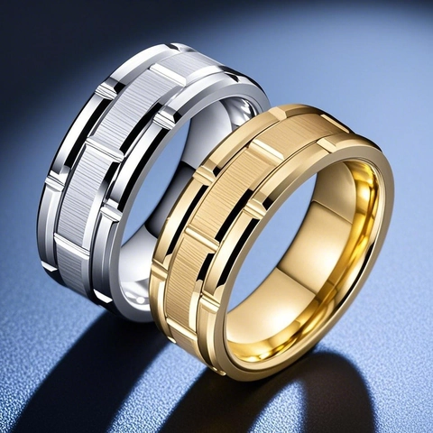 Titanium Steel Rings Brushed Geometric Gear Groove Industrial Hip Hop Punk Jewelry For Men Women Unisex Water Resistant