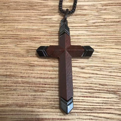 Collana Con Pendente A Croce In Acciaio Inossidabile Intarsio In Legno Punk Retrò Gioielli Religiosi Per Uomini
