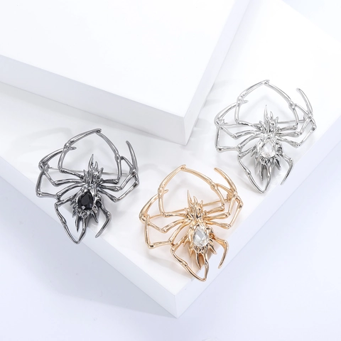 Fashion Alloy Rhinestone Spider Brooch Pin For Men Women Suit Lapel Insect Shape Gemstone Inlaid Creative Accessory Jewelry