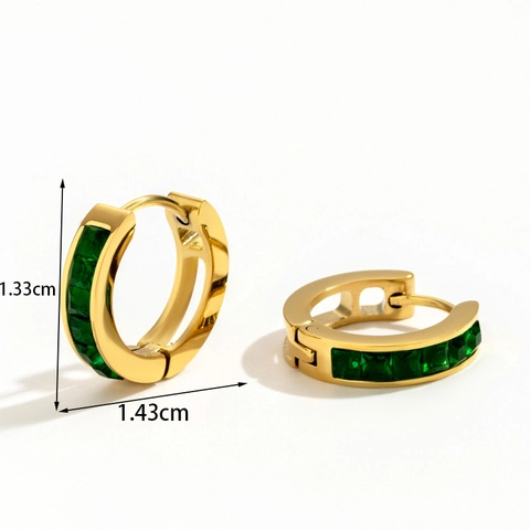 Elegante Hoops Hanger Oorbellen Roestvrij Staal Groene Zirkonia Geometrische Traan Goud Zilver Verguld Voor Dames