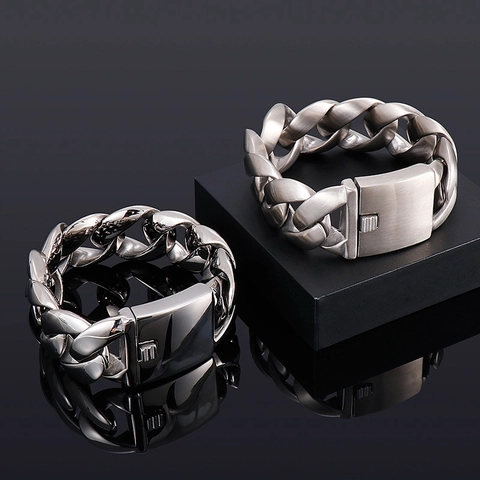 Bracciale A Catena Cubana Acciaio Inossidabile 316L Catena Grossa Pesante Gioielli Punk Hip Hop Uomo Lucidato Spazzolato