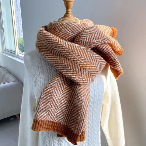 Winter Schal Fischgrätenmuster Gestrickt Polyester Dick Warm Lässig Japanisch Koreanisch Stil Weich Damen