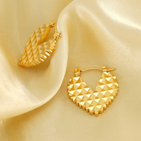 Geometric Hoop Earrings Stainless Steel 18K Gold Plated Hammered Texture Hollow Heart Shape Fashion Jewelry For Women