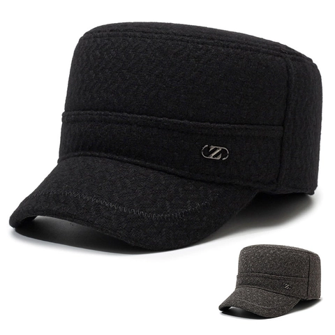 Gorra Militar De Hombre Mezcla De Lana Sombrero Cálido De Invierno Con Orejeras Plegables Ajustable Cortavientos Casual