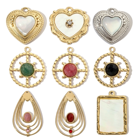 DIY Sieraden Hangers Roestvrij Staal Natuursteen Schelp Hart Waterdruppel Geometrisch Franse Retro Stijl Voor Dames
