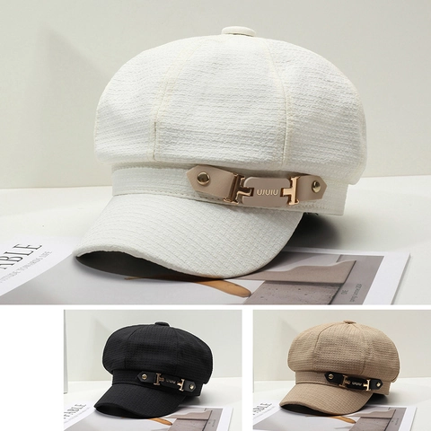Cappello Newsboy Da Donna Retro Baker Boy Con Cinturino In Pelle Fibbia In Metallo Poliestere Casual Accessori Versatili
