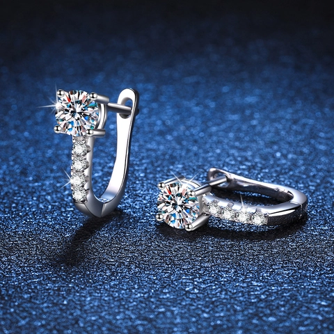 925 Sterling Silver Moissanite U-Shape Hoop Earrings For Women Sparkling Geometric Inlaid Electroplated Jewelry Gift For Banquet