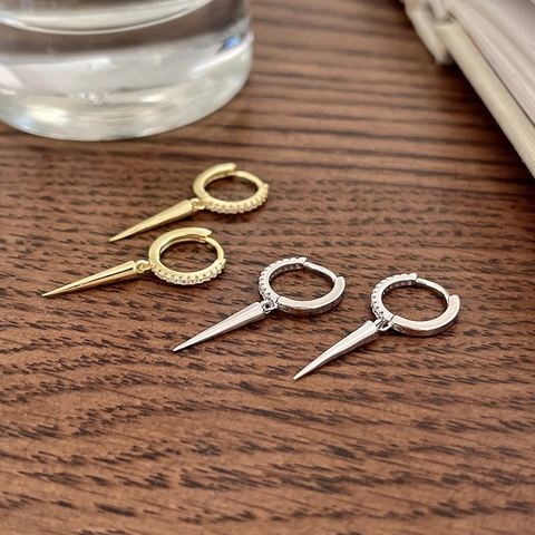 925 Sterling Silber Spike Creolen Mit Zirkonia Konischer Anhänger Minimalistischer Französischer Punk Stil Für Damen