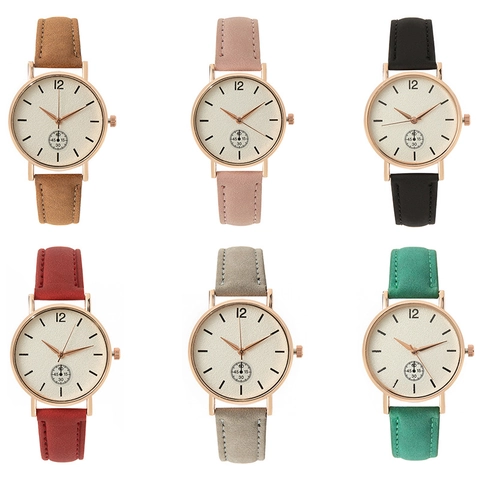 Minimalist Women Quartz Watch Matte Faux Leather Strap Rose Gold Case Analog Wristwatch With Small Second Sub-Dial Elegant Casual Jewelry