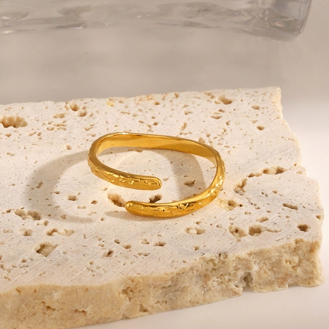 Anillo Acciaio Inossidabile Texture Martellata Donna Linea Organica Irregolare Fascia Aperta Regolabile Gioielli Hip-Hop